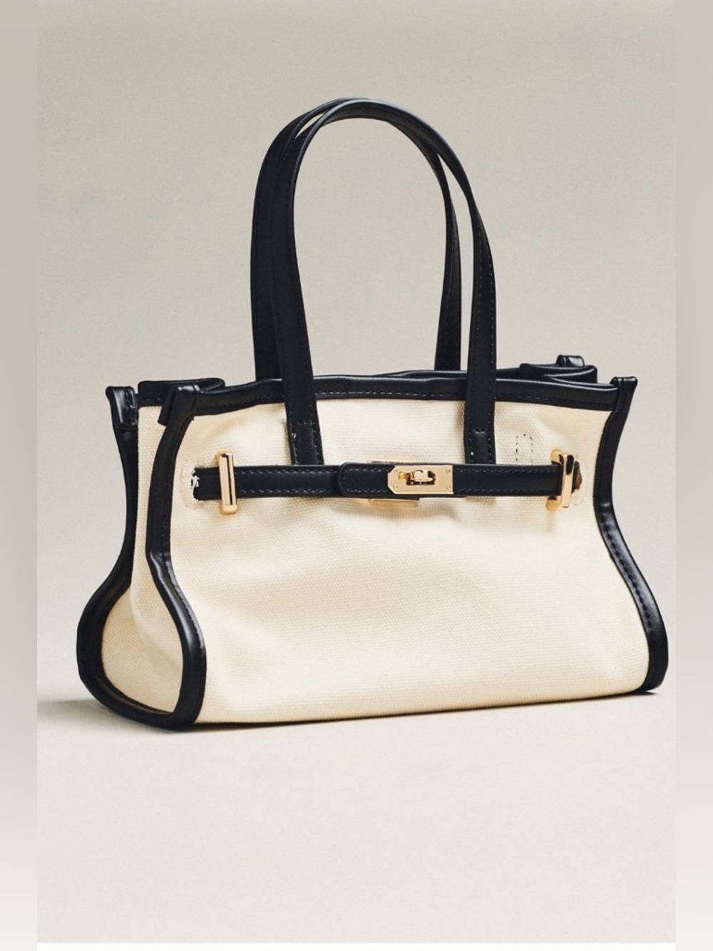 NWT Anthropologie Faux Leather Trim Belted Canvas Mini Tote